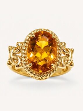 Ross-Simons Citrine Cocktail Ring 18K Gold Over Sterling Vintage Revival Size 8